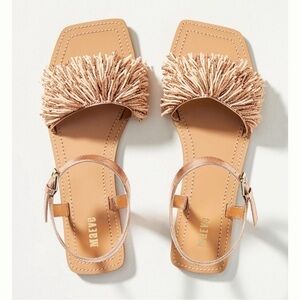 Anthropologie Maeve Flat Beaded Sandal Cream Size 7